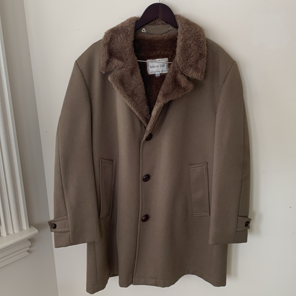 Anderson-Little | Vtg. Men's Fur lined Car Coat dark Tan men’s 42 regular EUC